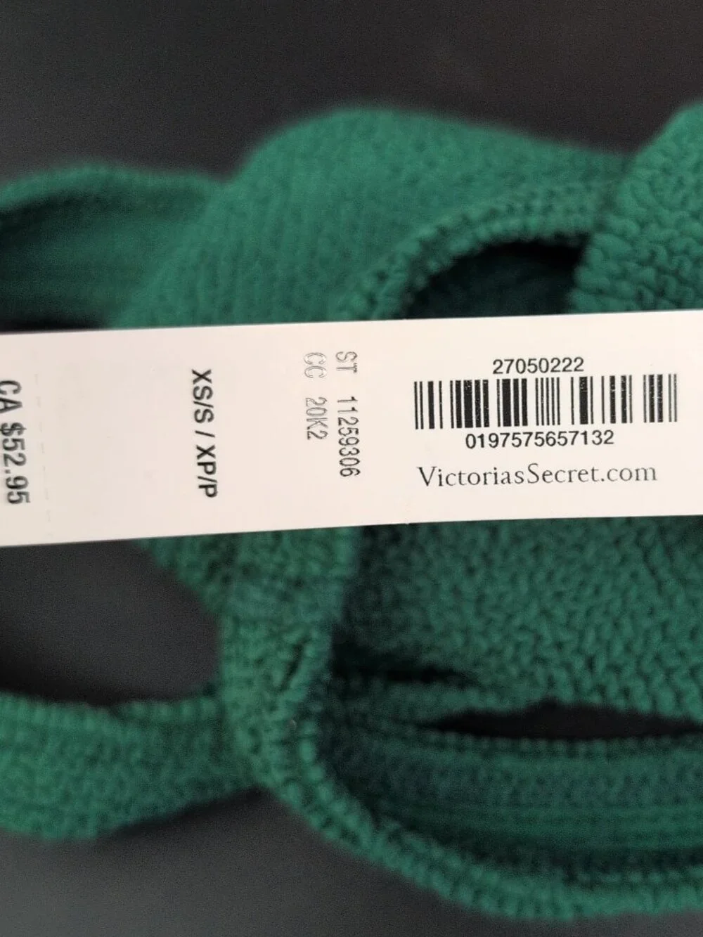 Victoria's Secret Swim Crinkle Scoop Bralette Bikini Top Size XS/S Jaguar Green